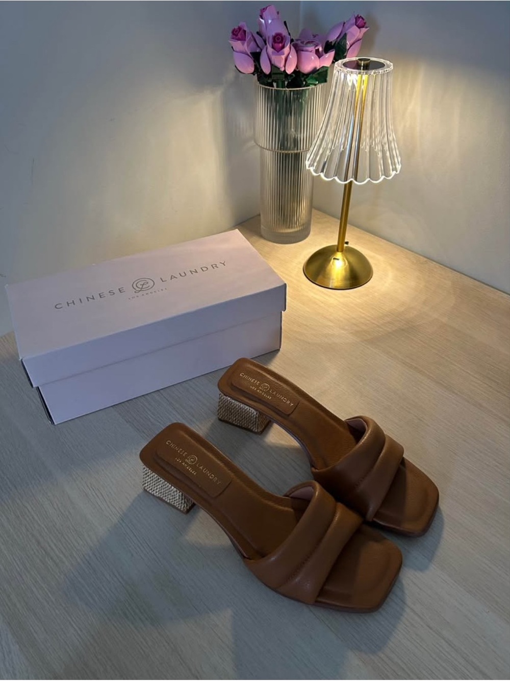 Chinese Laundry Brown Padded Strap Block Heel Mules